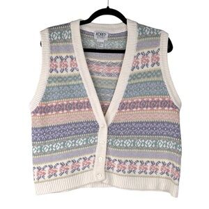 Koret Vintage Pastel Multi-Colored Button‎ Down Classic Knit Vest Size Large